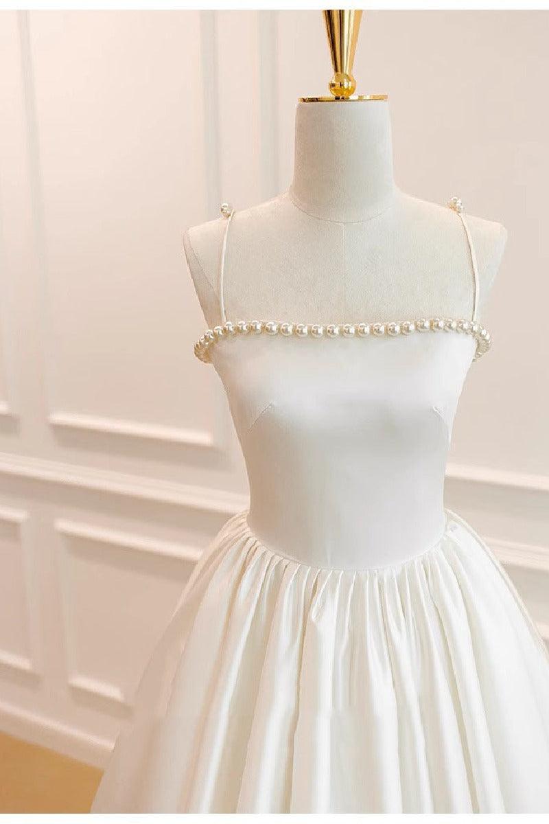 A-Line Floor Length Satin Wedding Dress 752025920874 - COCOMELODY