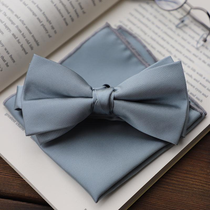 Men's 2-Piece Elastic Silk Like Satin Bow Ties Pocket Square 641989567542 - COCOMELODY