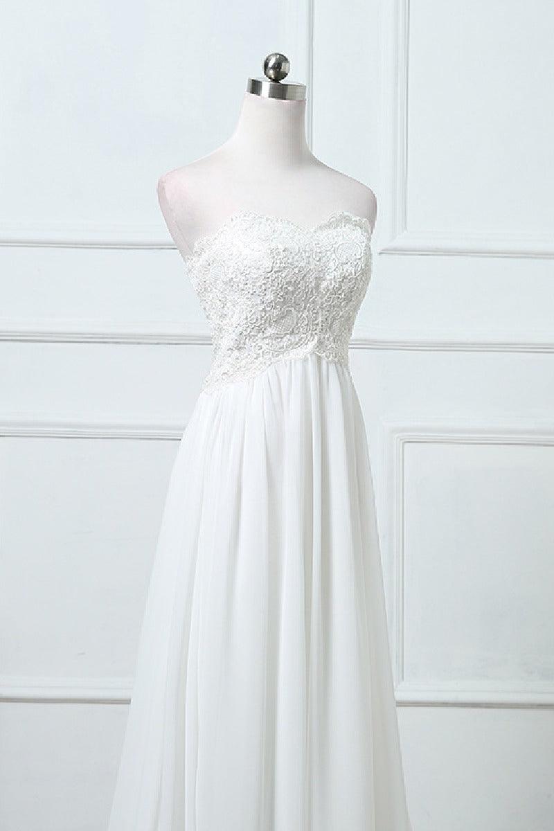 A-Line Sweep-Brush Train Chiffon Wedding Dress 640165830660 - COCOMELODY