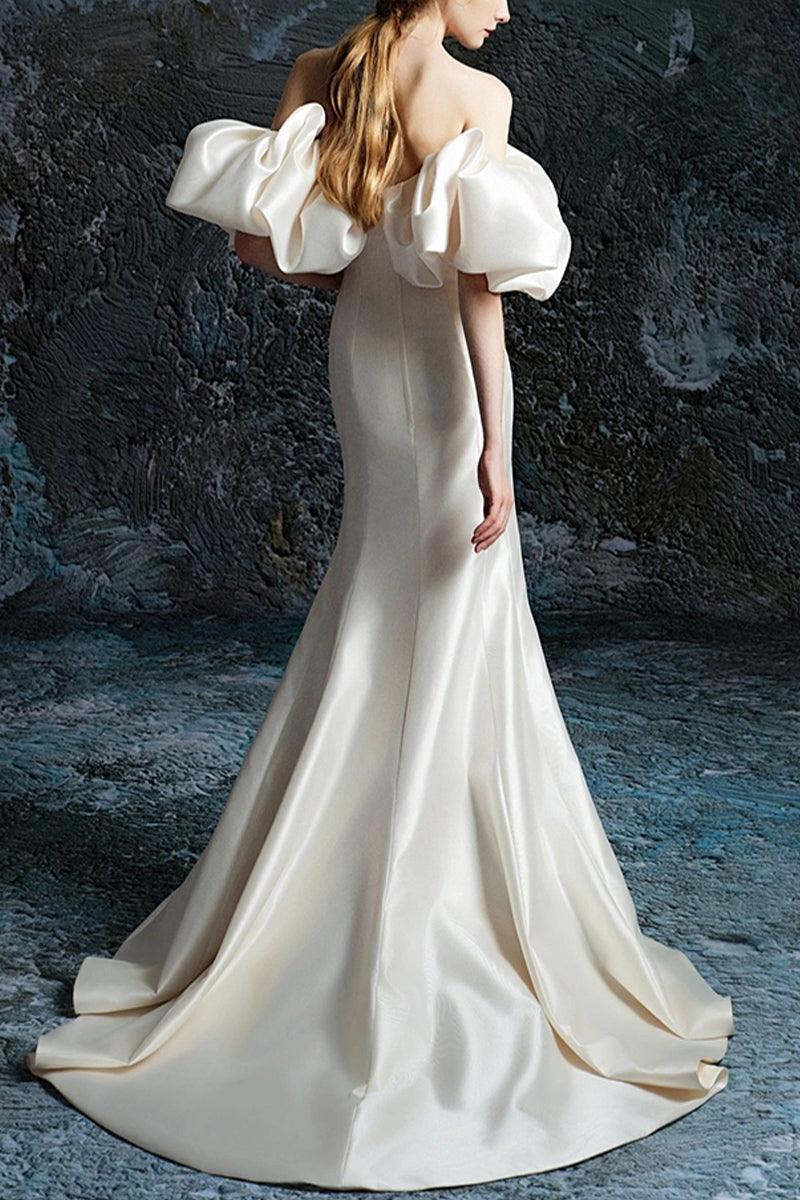 Trumpet-Mermaid Sweep-Brush Train Satin Wedding Dress 738277008321 - COCOMELODY