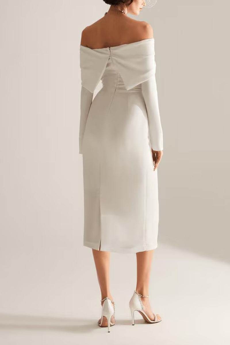 Elegant Tea Length Little White Dress Off the Shoulder Bridal Shower Dress COCOMELODY 100001, 20 Days / Ivory / Custom Size Elegant Tea Length Little White Dress Off the Shoulder Bridal Shower Dress COCOMELODY 100001, 20 Days / Ivory / Custom Size