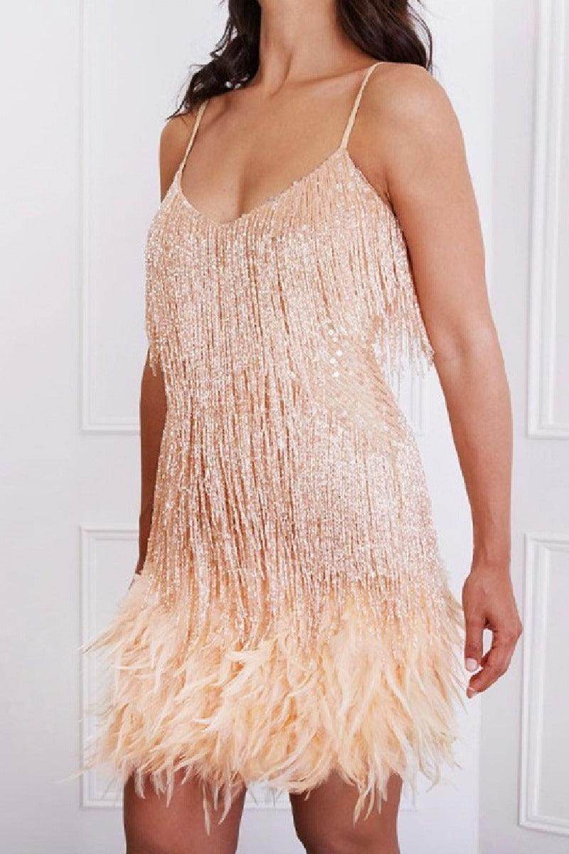 Fringed sequin sexy V-neck cocktail dress 715257715853 - COCOMELODY