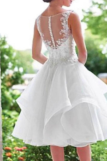 A-Line Midi Appliques Tulle Little White Dress 649961087264 - COCOMELODY