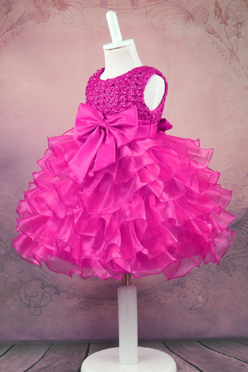 Short A-Line Sleeveless Round Neck Pearl Beaded Ruffled Organza Tutu Flower Girl Dresses 1031504952631