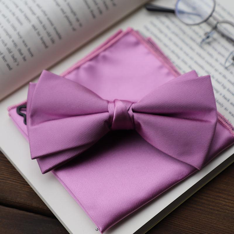 Men's 2-Piece Elastic Silk Like Satin Bow Ties Pocket Square 641989567542 - COCOMELODY
