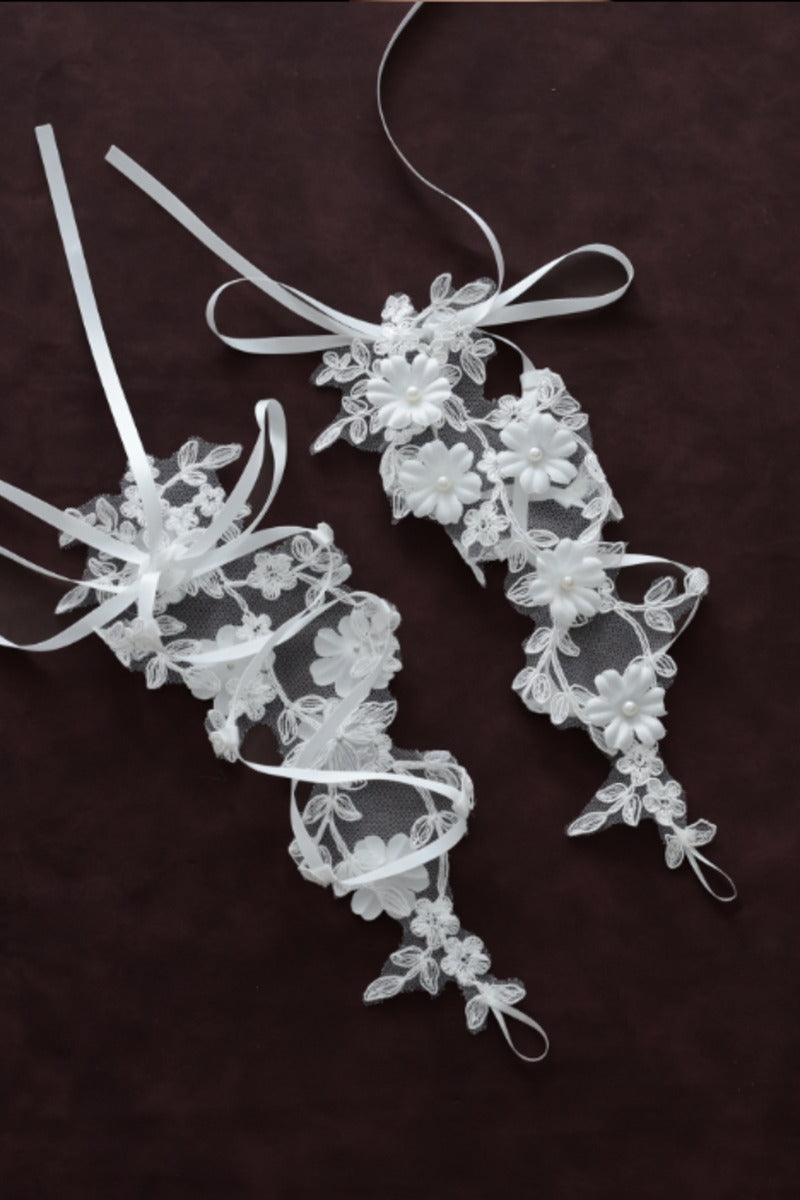 Floral Lace Fingerless Pearl Wedding Gloves 1070895243014 - 7 Days / Ivory - COCOMELODY