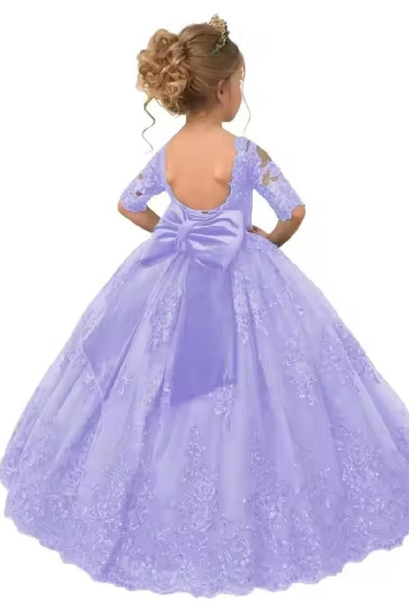 A-Line Illusion Half Sleeve Floor Length Flower Girl Dresses 639993621131