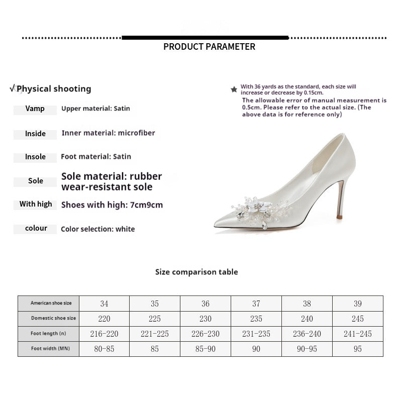 White Satin Crystal Pointy Stiletto Heels 799105157591 - COCOMELODY