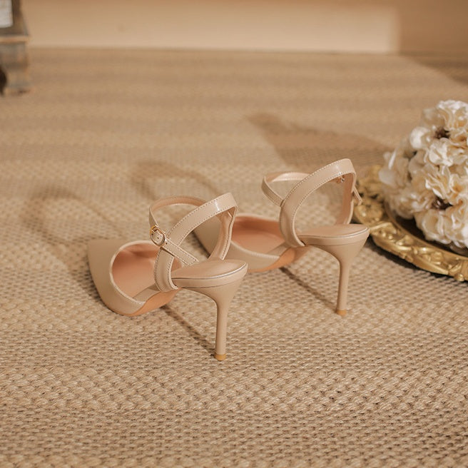 Elegant Pointed Toe Slingback Heels with Delicate Ankle Strap Shoes 771508437933