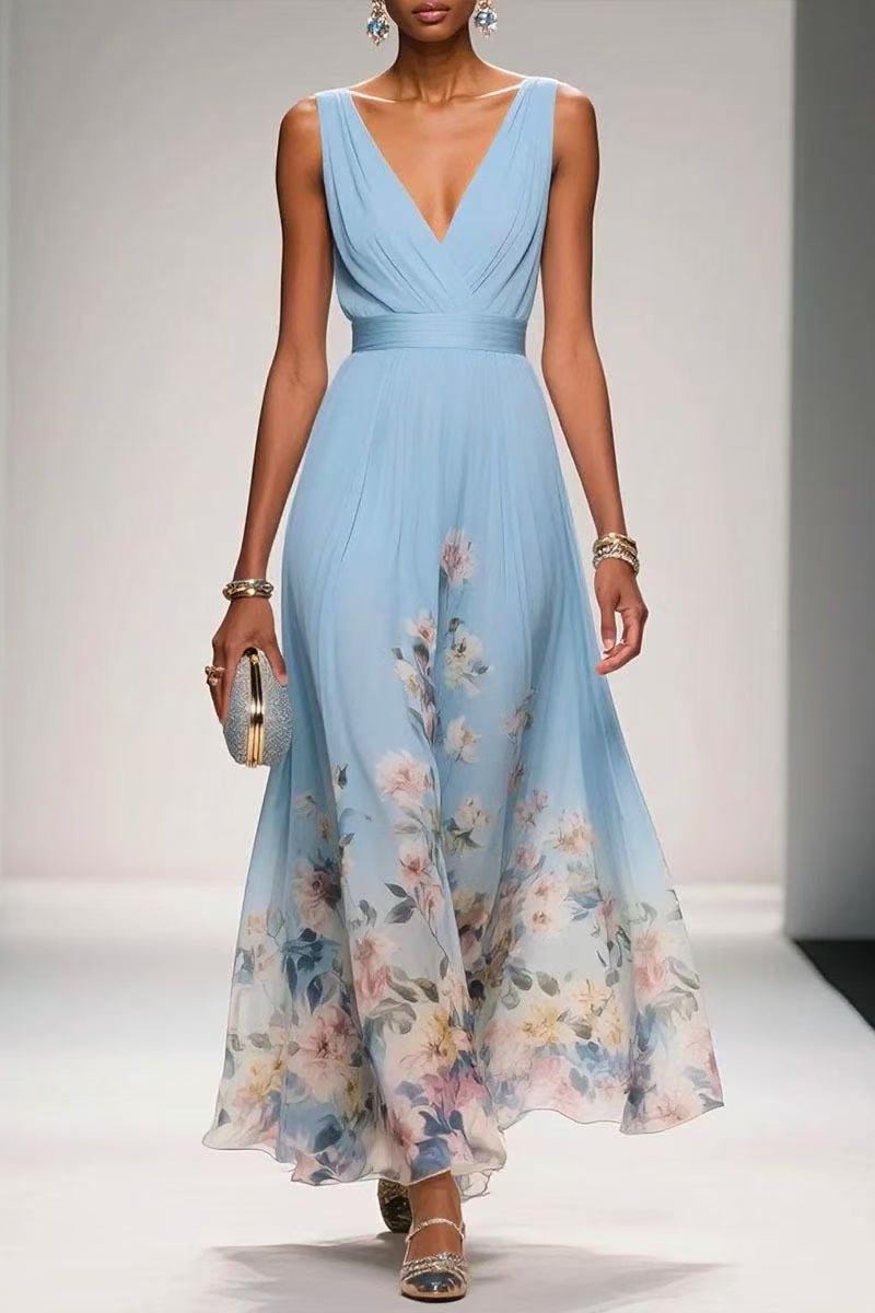 blue or green wedding guest dress Floral Chiffon Pleats V-Neck A-Line Tea Length Semi-Formal Gown COCOMELODY 922638194251, 15 Days / Purple / US18 This dusty blue A Neckline:KEYHOLE Strapless Long Prom Dress Color:Sky Blue Multi Posey