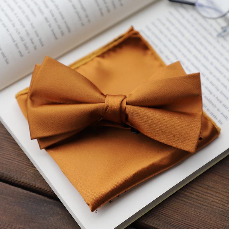 Men's 2-Piece Elastic Silk Like Satin Bow Ties Pocket Square 641989567542 - COCOMELODY