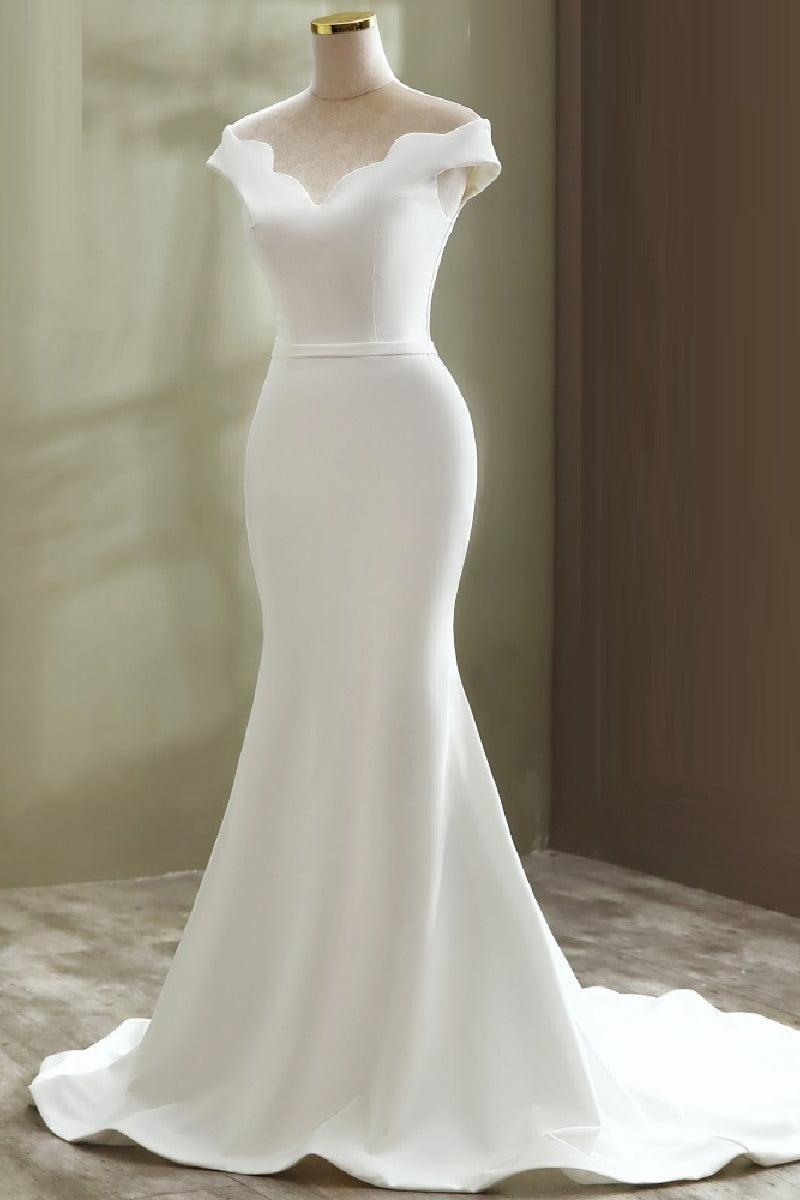Trumpet-Mermaid Sweep-Brush Train Satin Wedding Dress 668249752543 - COCOMELODY