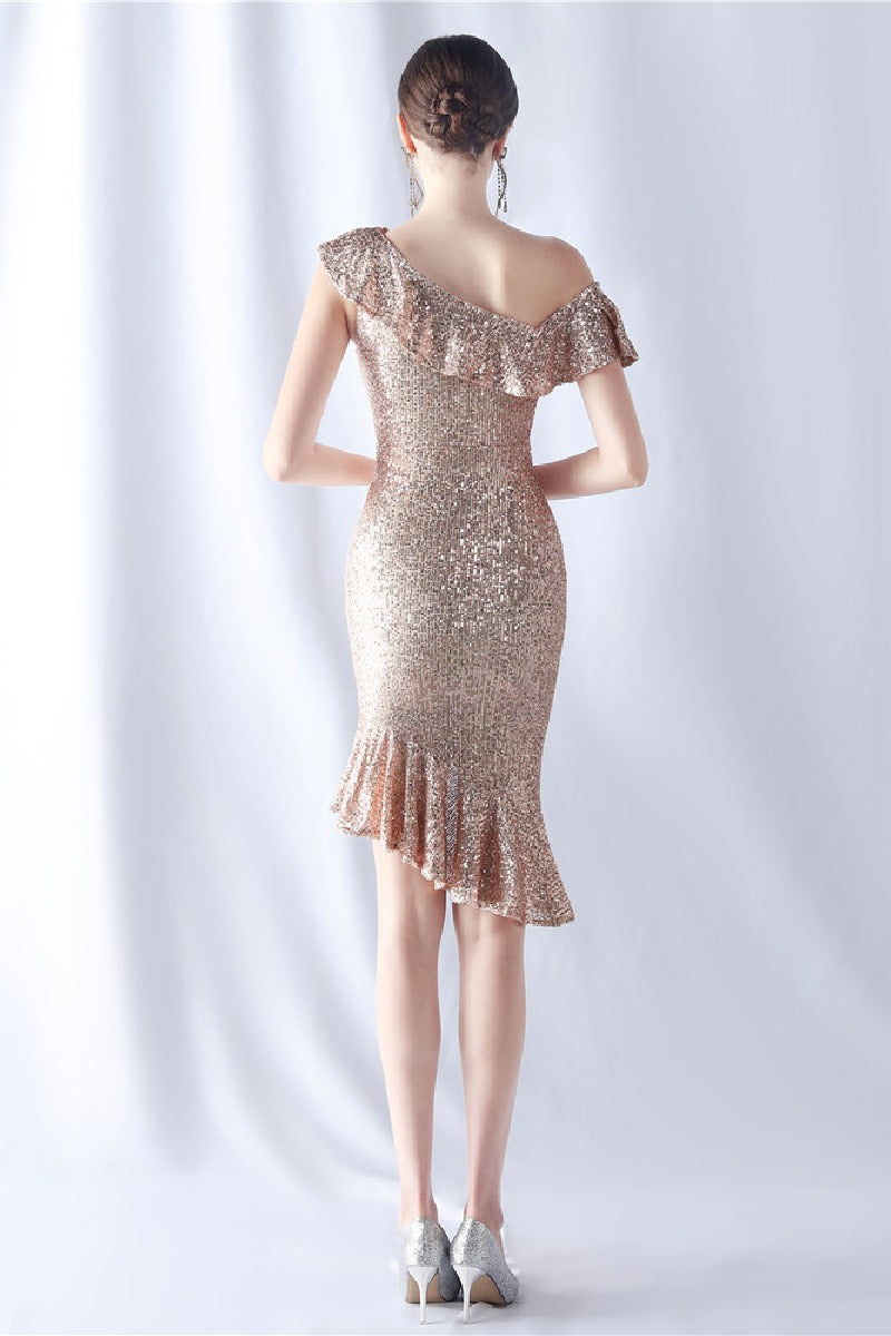 Sheath-Column Knee Length Sequined Cocktail Dress 803821408027