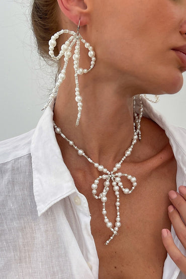 Classic Pearl/ Wedding Earrings/Necklace Jewelry Sets (Set of 2) 911142632859