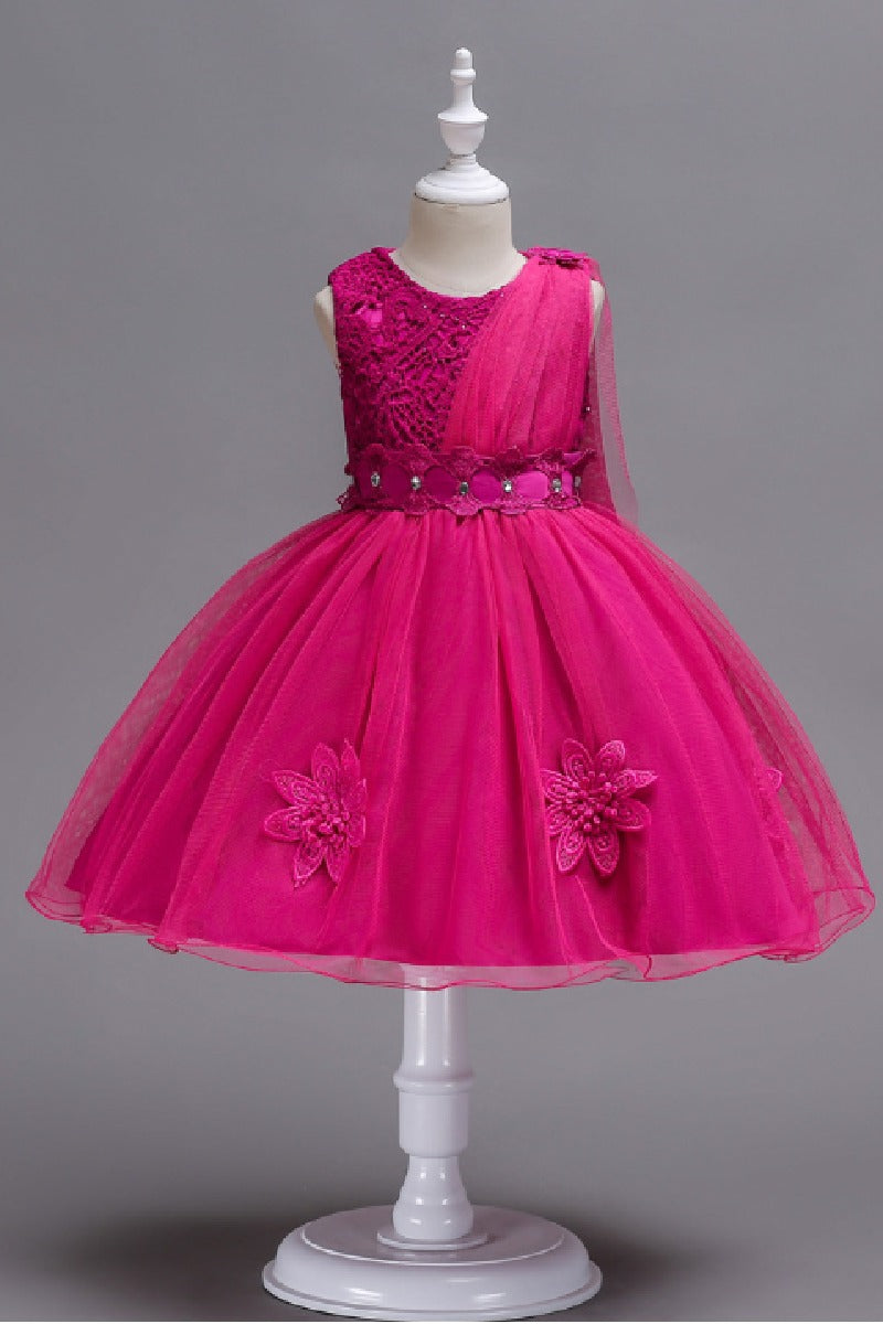 A-Line Asymmetric Single Tulle Scoop Neck Knee Length Flower Girl Dresses 1031495780881