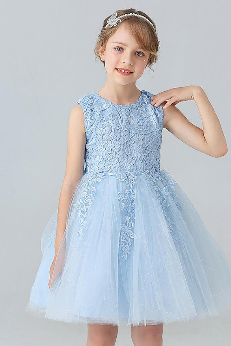A-Line Scoop Neck Sleeveless Lace/Tulle Flower Girl Dresses With Bow(s) 728999018070 - COCOMELODY
