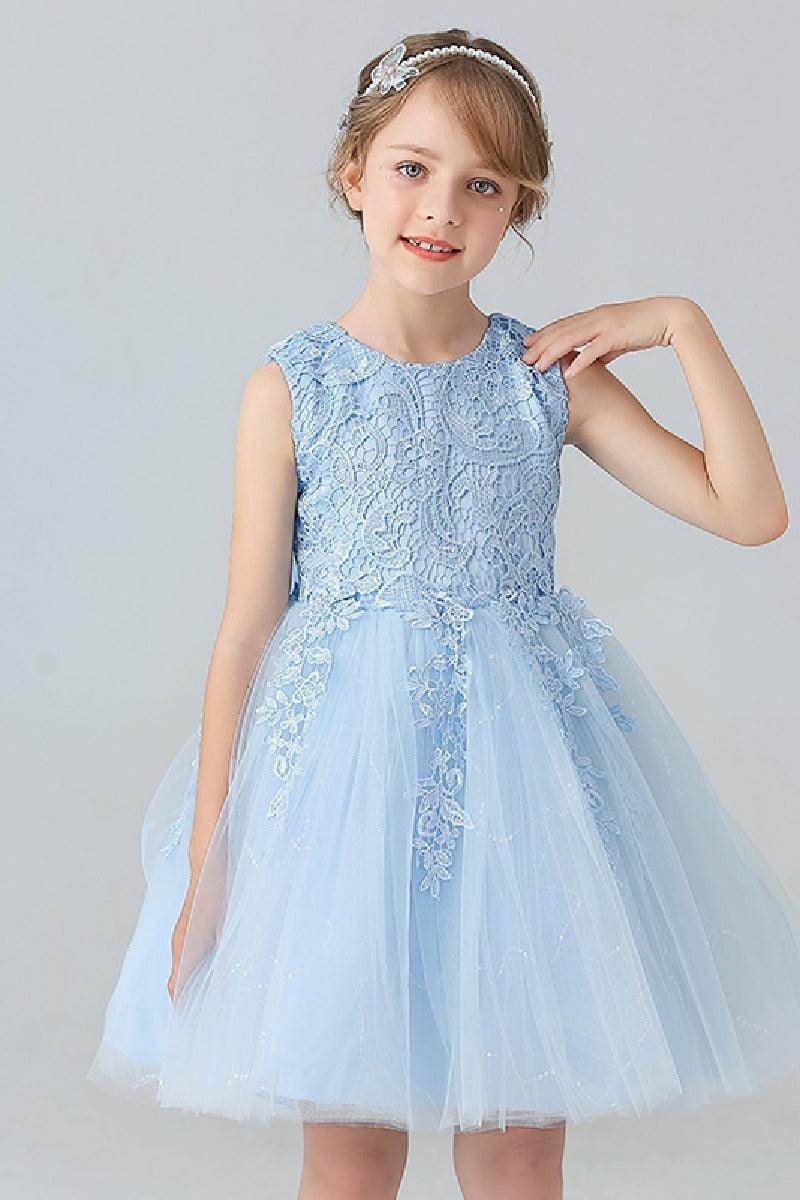 A-Line Scoop Neck Sleeveless Lace/Tulle Flower Girl Dresses With Bow(s) 728999018070 - COCOMELODY