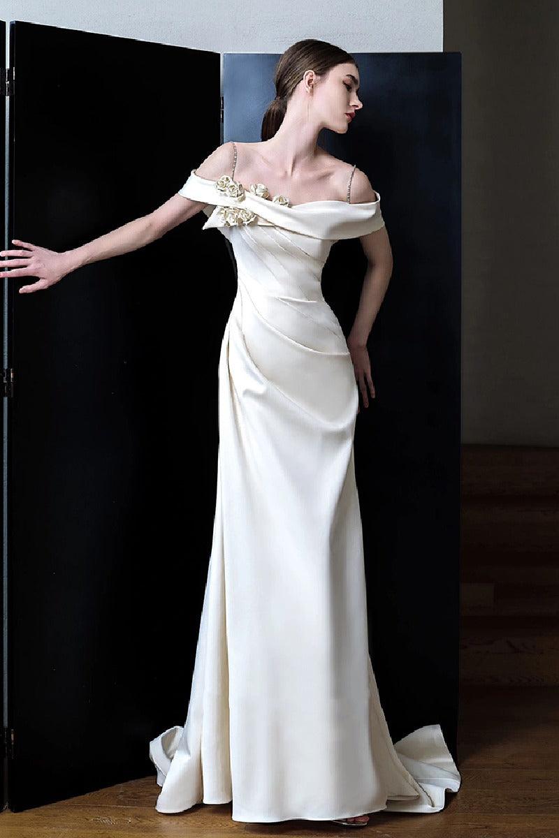 Trumpet-Mermaid Sweep-Brush Train Satin Wedding Dress 746403059748 - COCOMELODY