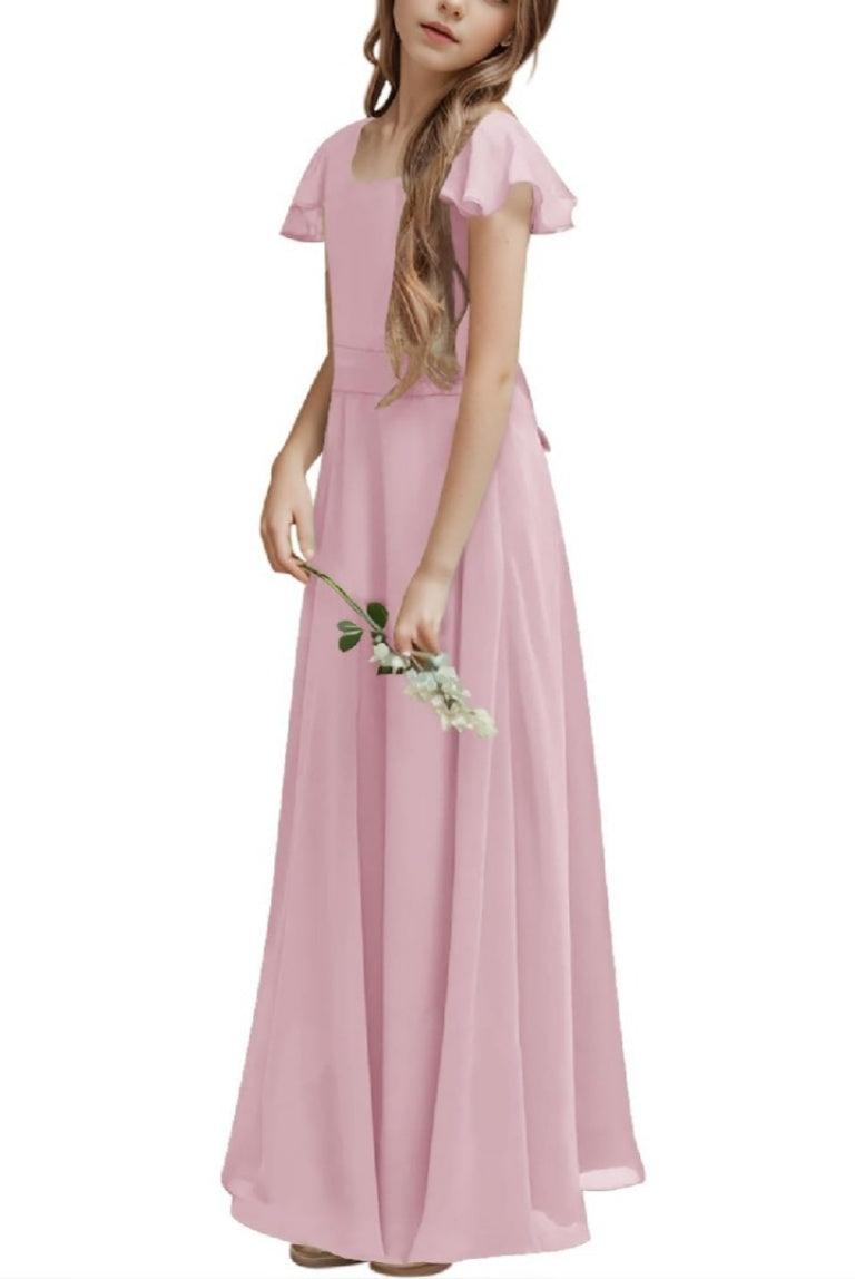 Junior Bridesmaid Dress Short Sleeve Prom Gown B0C14DFKQ2 - COCOMELODY