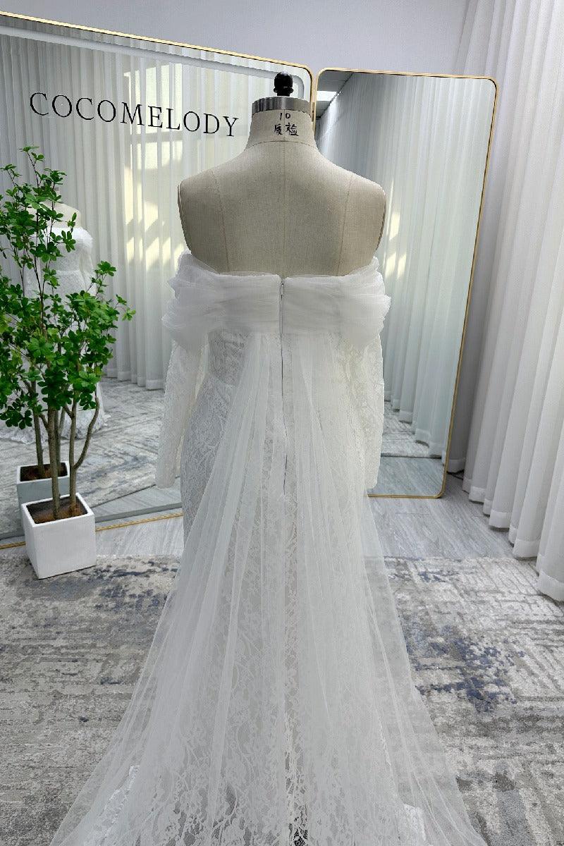 Trumpet-Mermaid Chapel Train Lace Tulle Wedding Dress 748137113988 - COCOMELODY