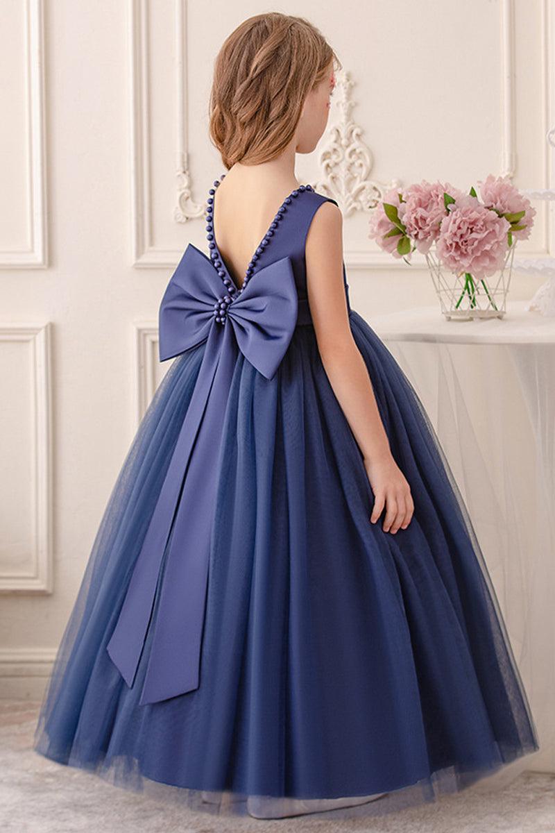A-Line Scoop Neck Satin/Tulle Flower Girl Dresses With Bow(s)/Beading 752041855392 - COCOMELODY