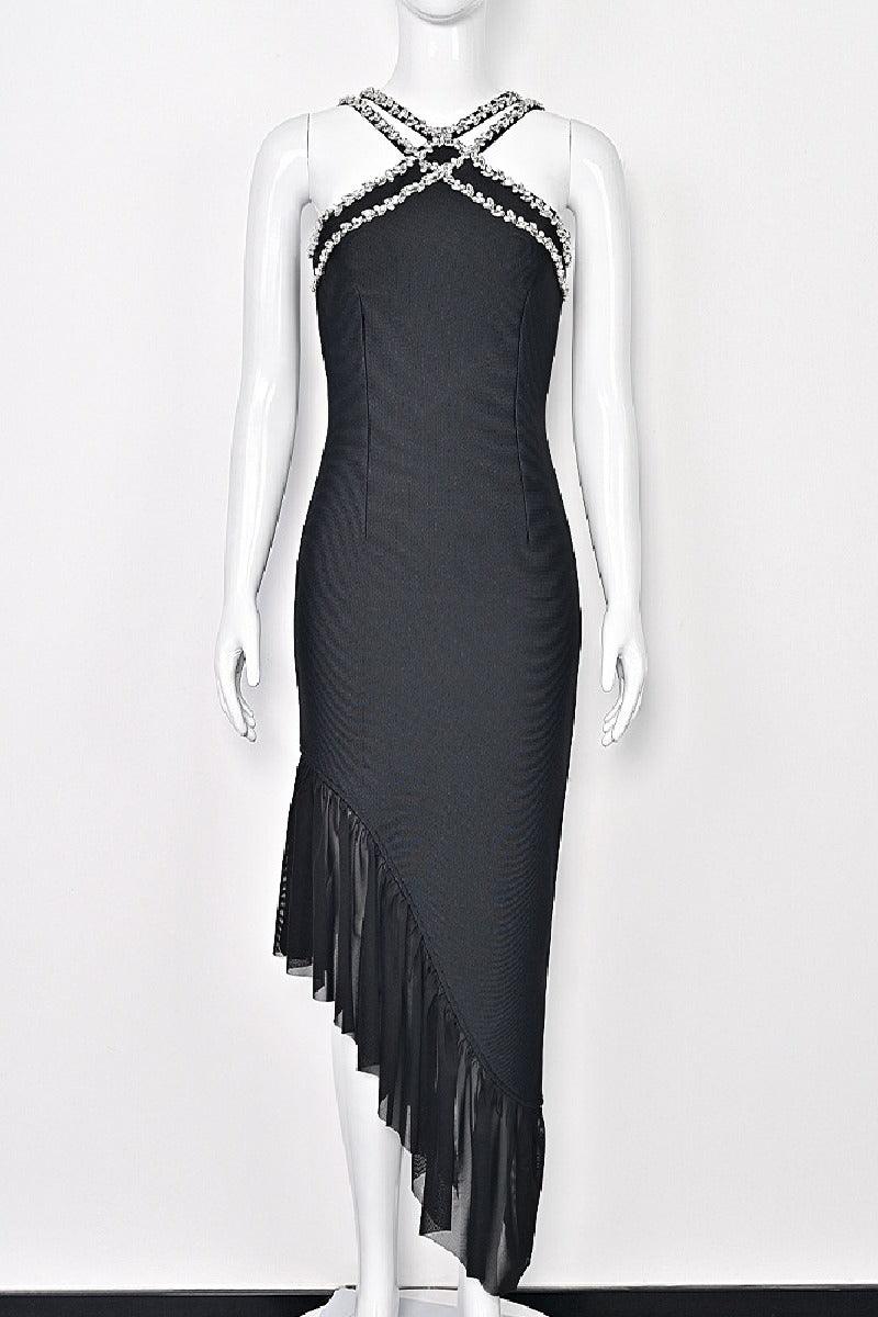 Bandage evening dress irregular flanged hip wrap Hottiecocktail dress 821061402795 - COCOMELODY