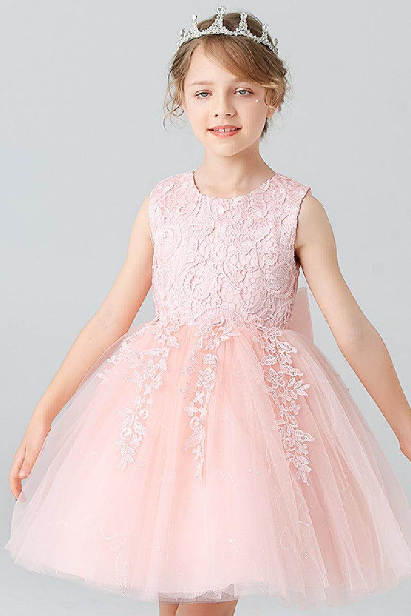 A-Line Scoop Neck Sleeveless Lace/Tulle Flower Girl Dresses With Bow(s) 728999018070 - COCOMELODY
