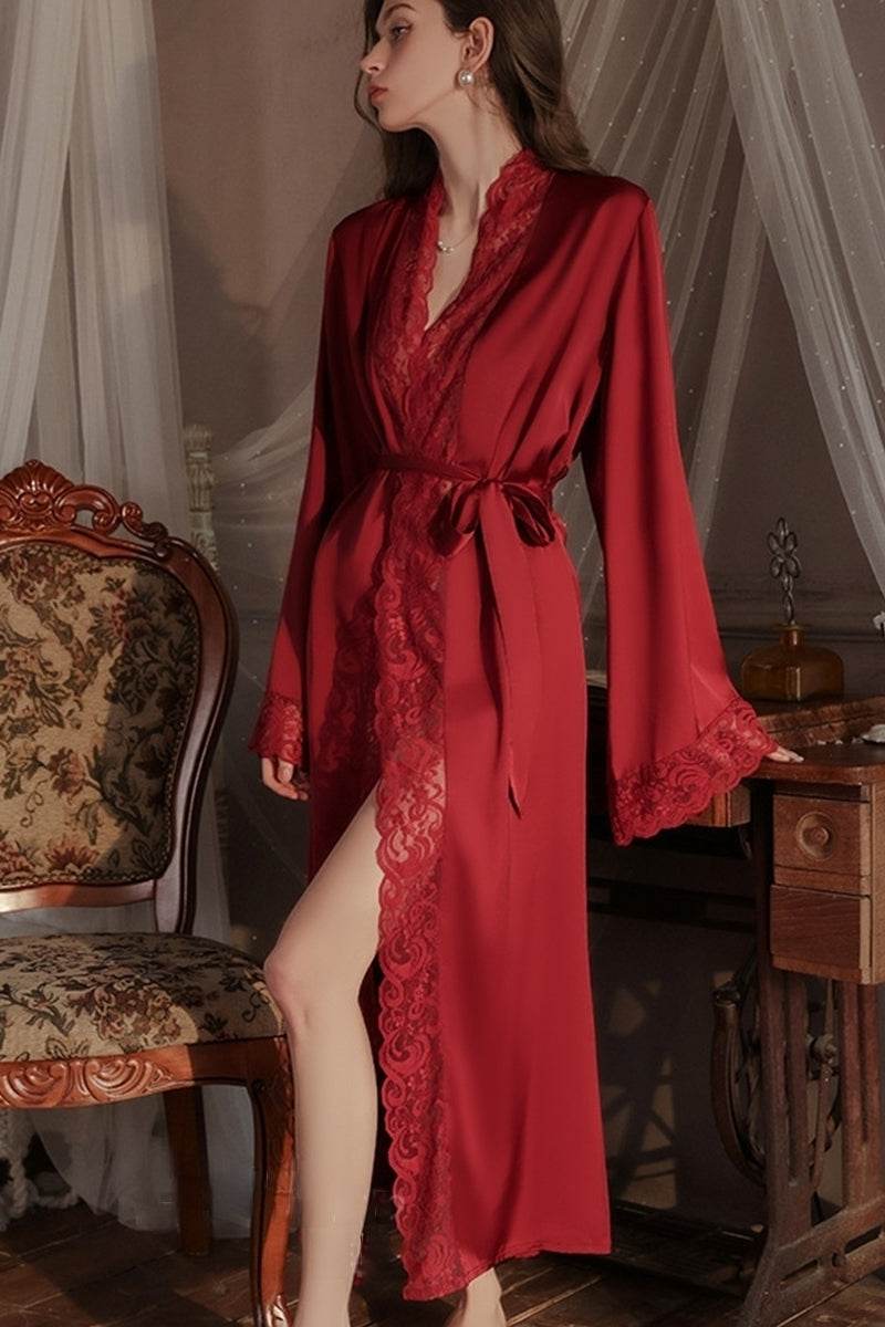 Sexy Lace Panelled Length Robes For Bride 875471798417 - COCOMELODY