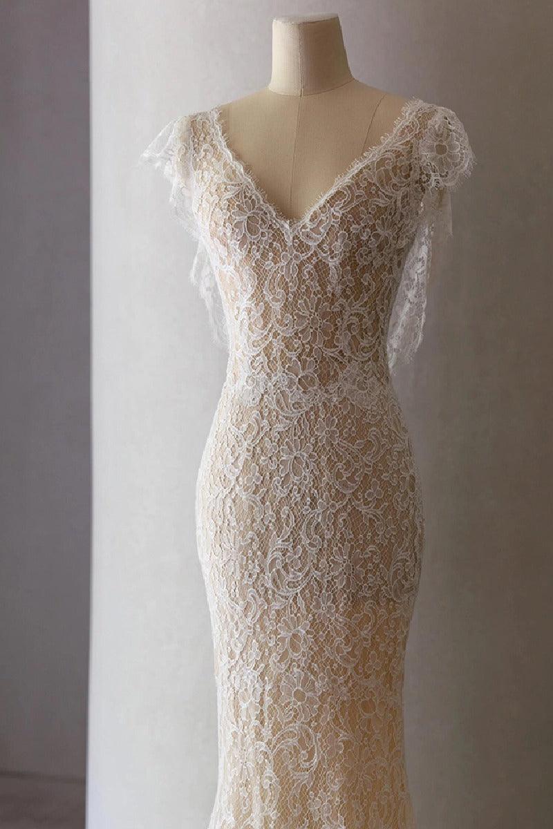 Trumpet-Mermaid Sweep-Brush Train Lace Wedding Dress 802161905314 - COCOMELODY