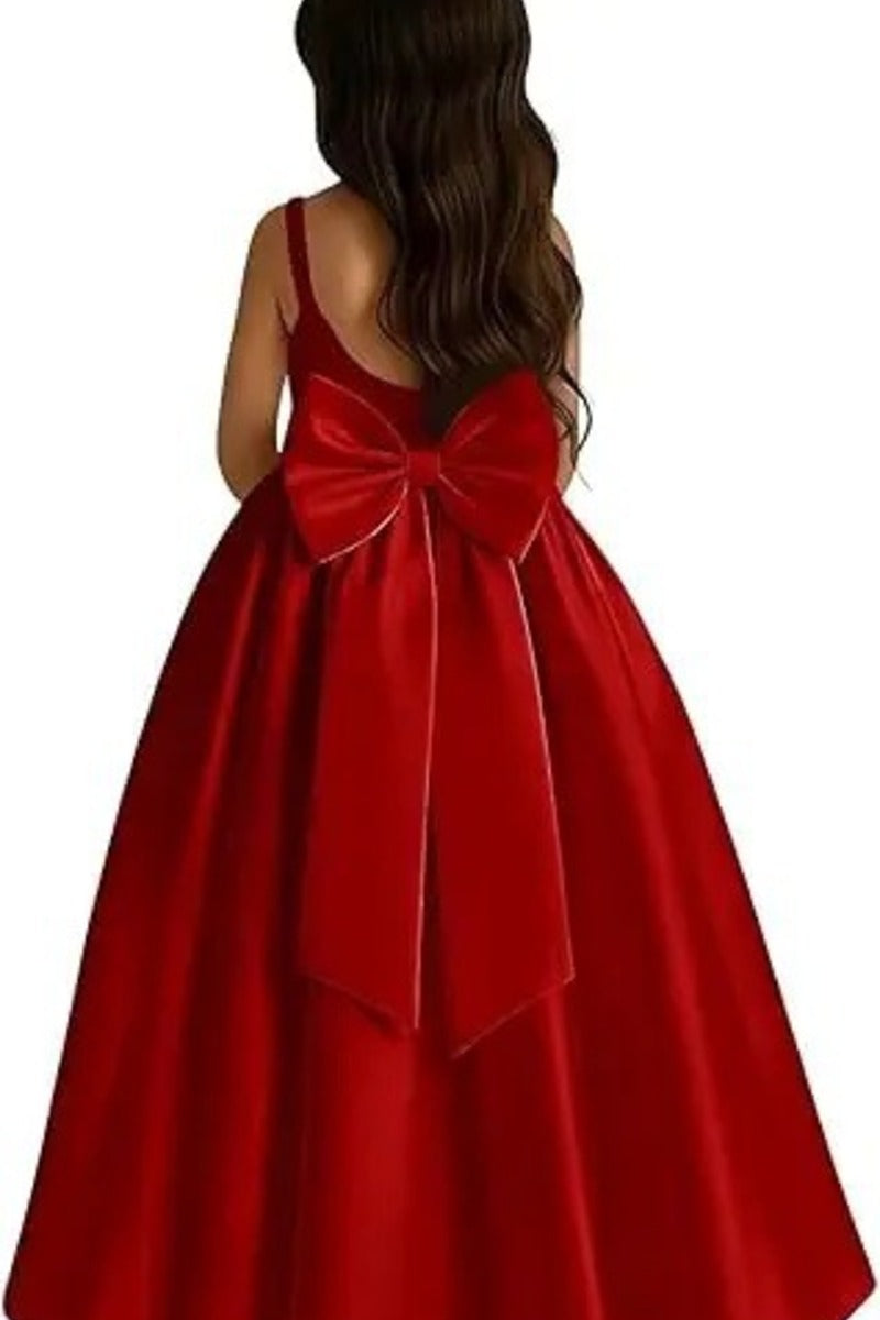 A-Line Scoop Neck Thin Strap Satin Gown Back Bow Flower Girl Dresses 1059110372999
