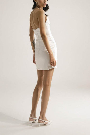 Sheath-Column Mini Satin Little White Dress 1695535361 - COCOMELODY