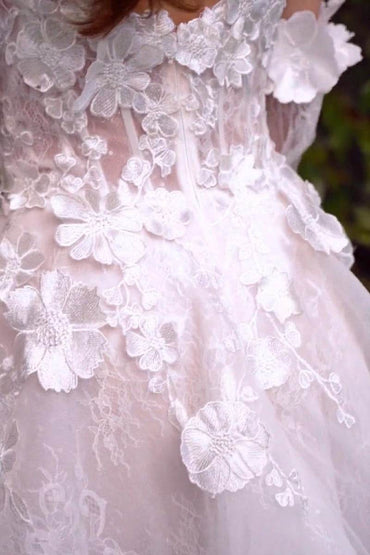 A-Line Short-Mini Lace Tulle Little White Dress 100027 - COCOMELODY