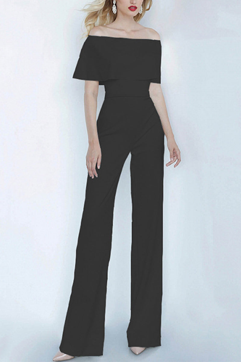 Off The Shoulder Floor Length Chiffon Wedding Jumpsuit 673296288607