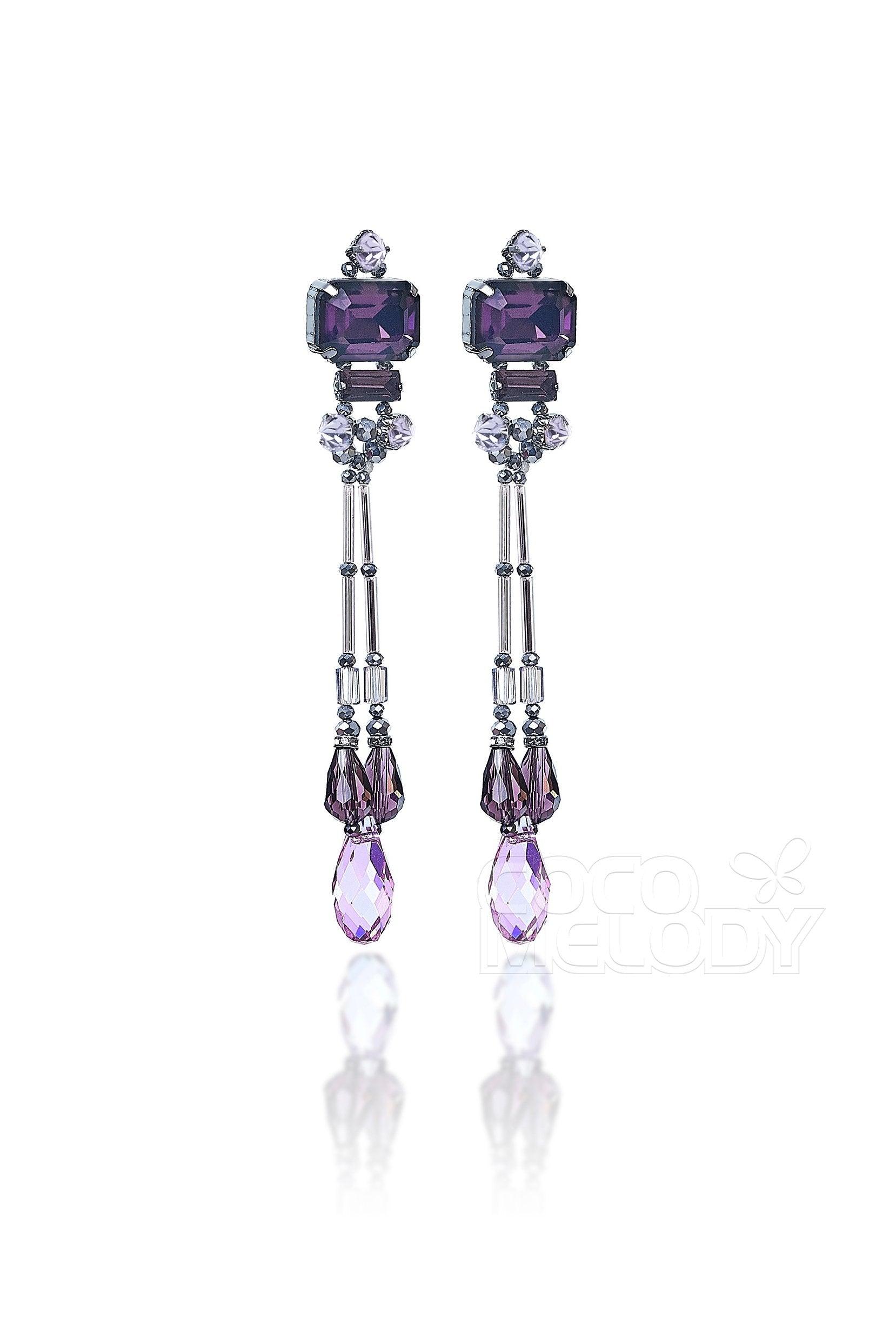 Modern Zircon Wedding Earrings with Jewel Beading HG18014 - COCOMELODY