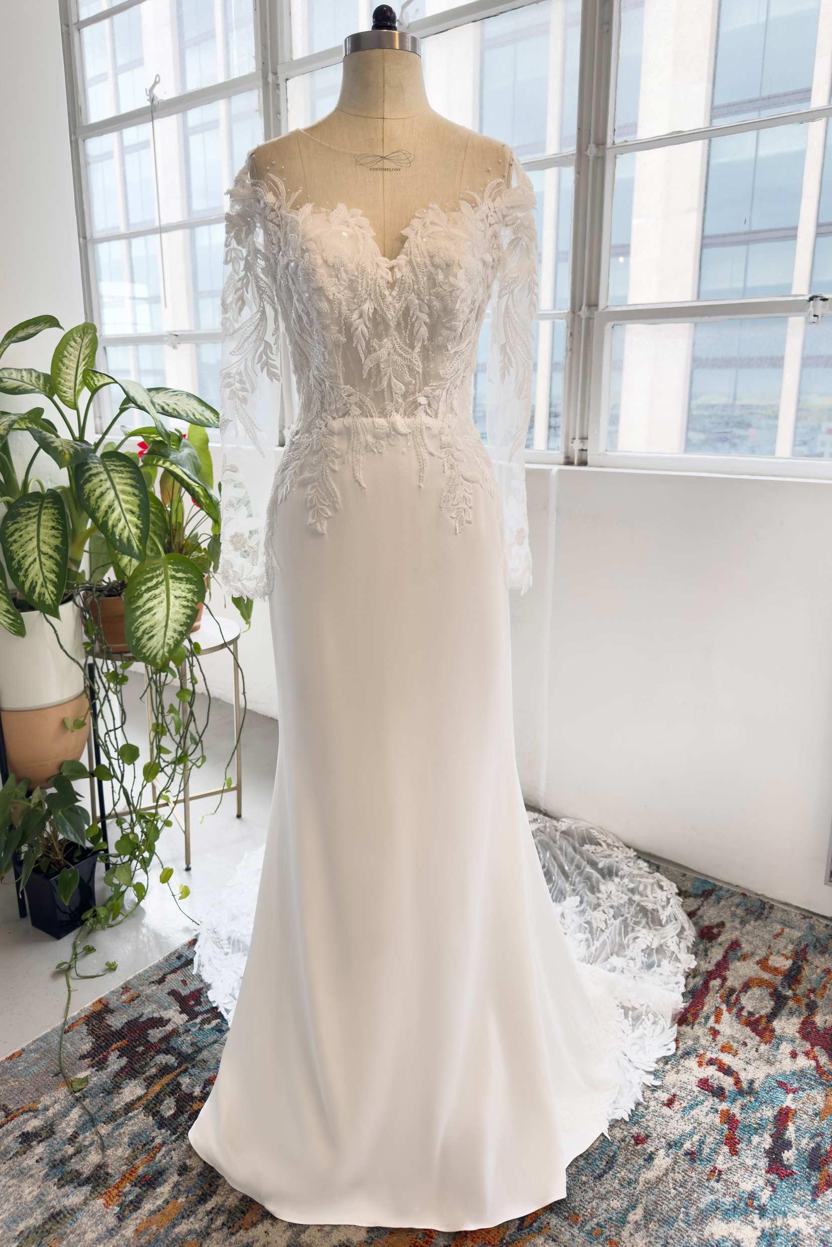 Trumpet-Mermaid Chapel Train Lace Wedding Dress CW2995 - COCOMELODY
