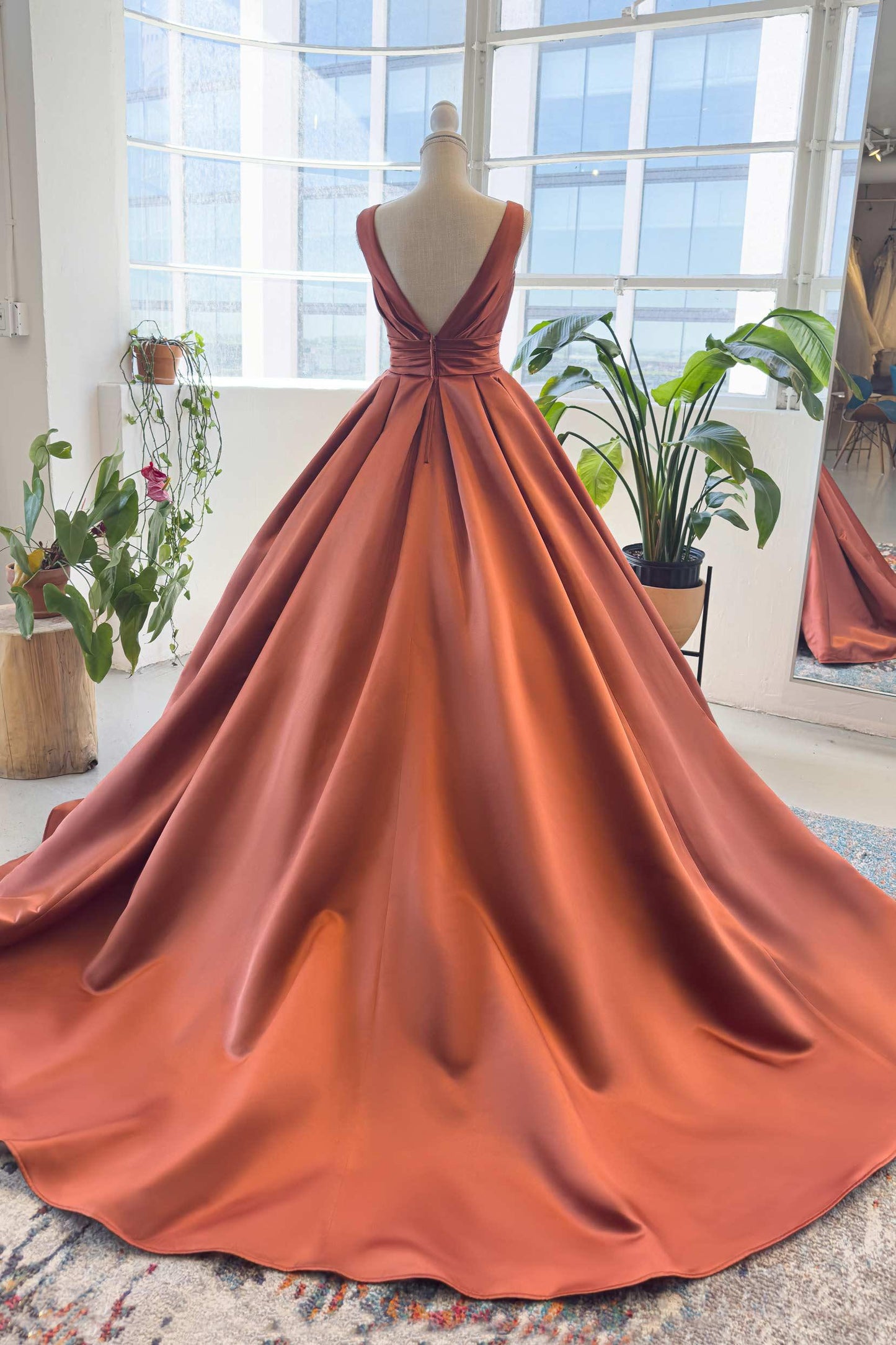 A-Line Chapel Train Satin Wedding Dress CW2991 - COCOMELODY
