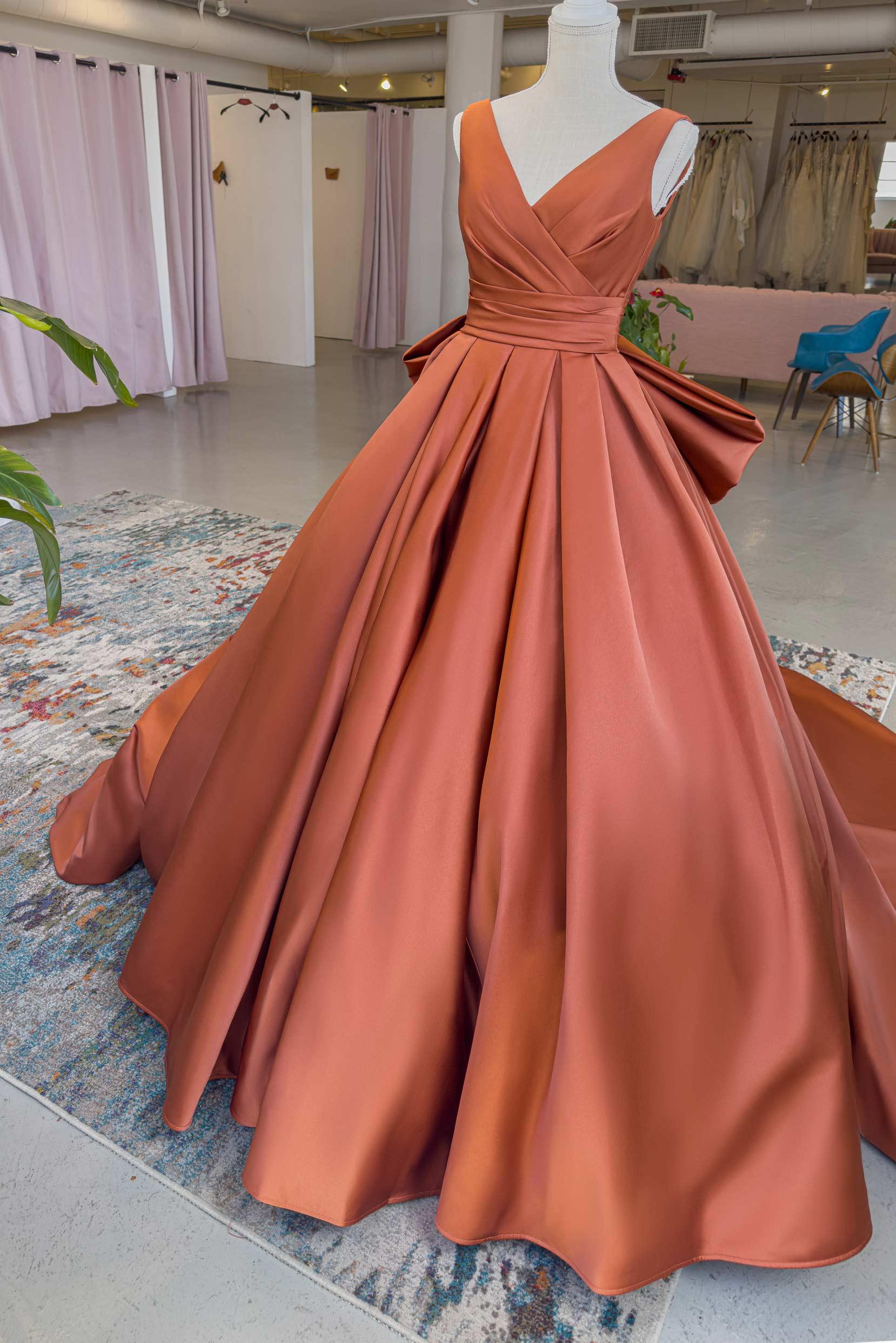 A-Line Chapel Train Satin Wedding Dress CW2991 - COCOMELODY