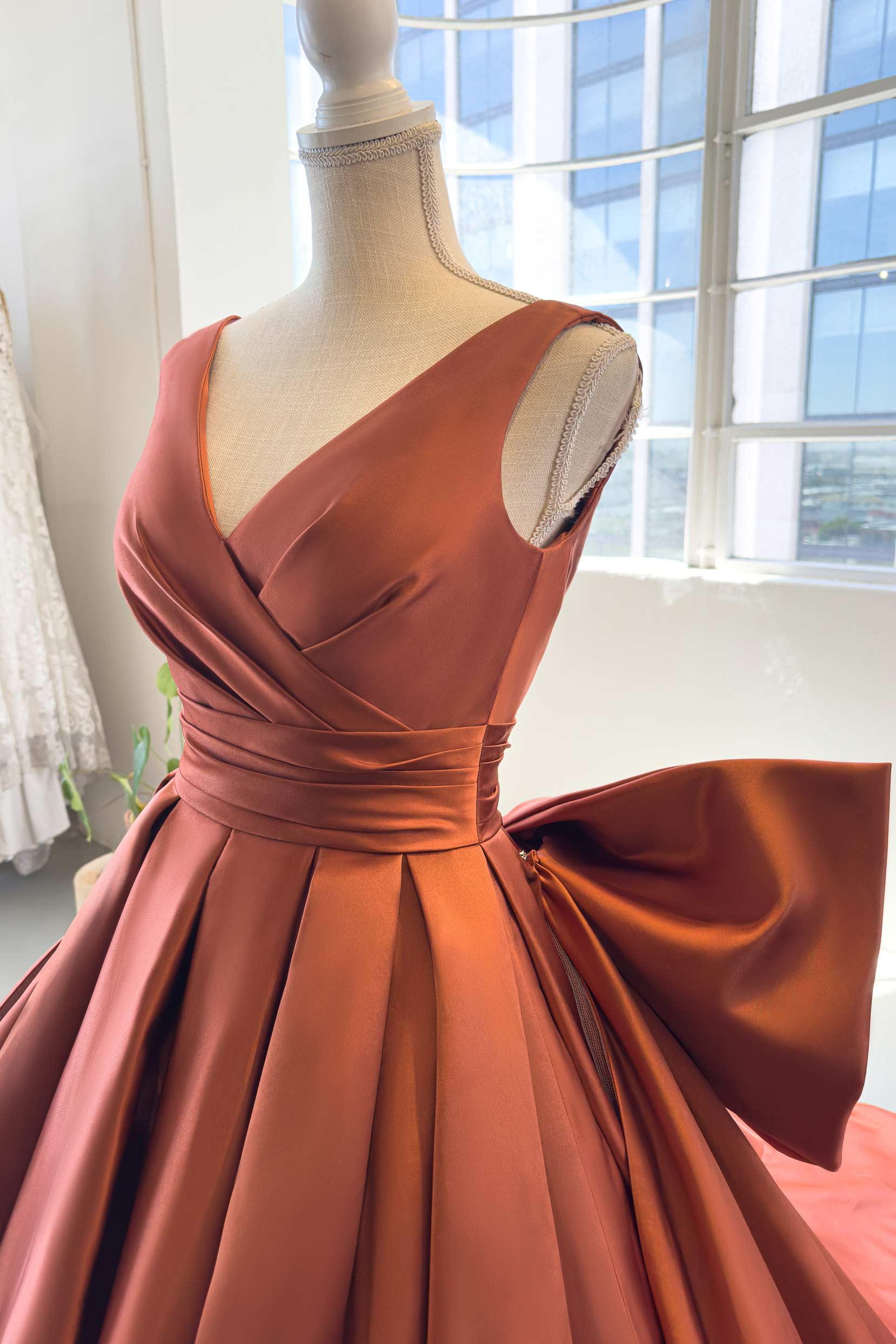 A-Line Chapel Train Satin Wedding Dress CW2991 - COCOMELODY