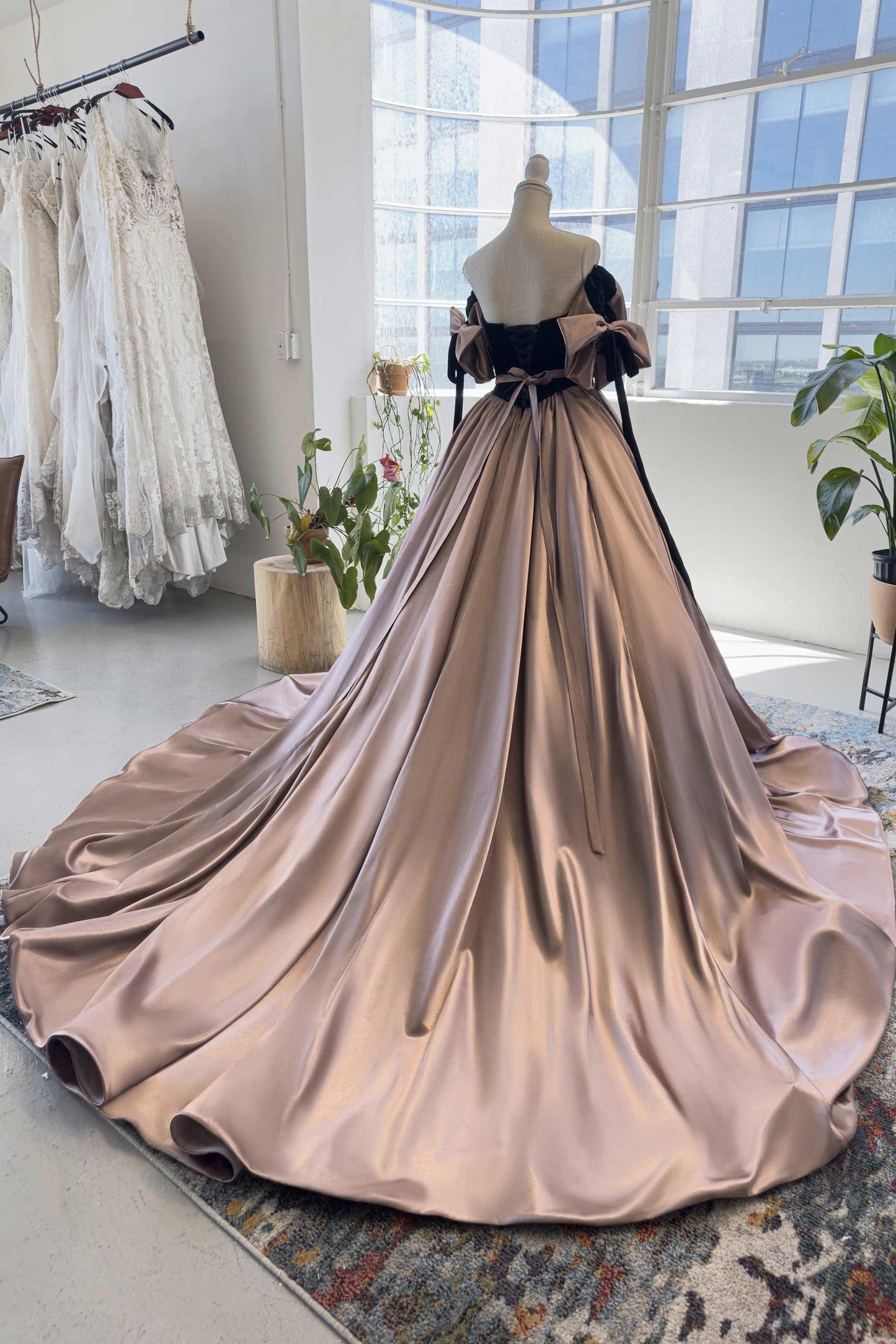 A-Line Chapel Train Satin Wedding Dress CW2990 - COCOMELODY