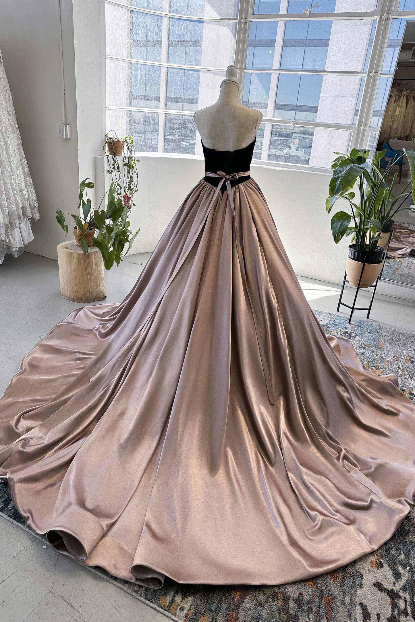 A-Line Chapel Train Satin Wedding Dress CW2990 - COCOMELODY