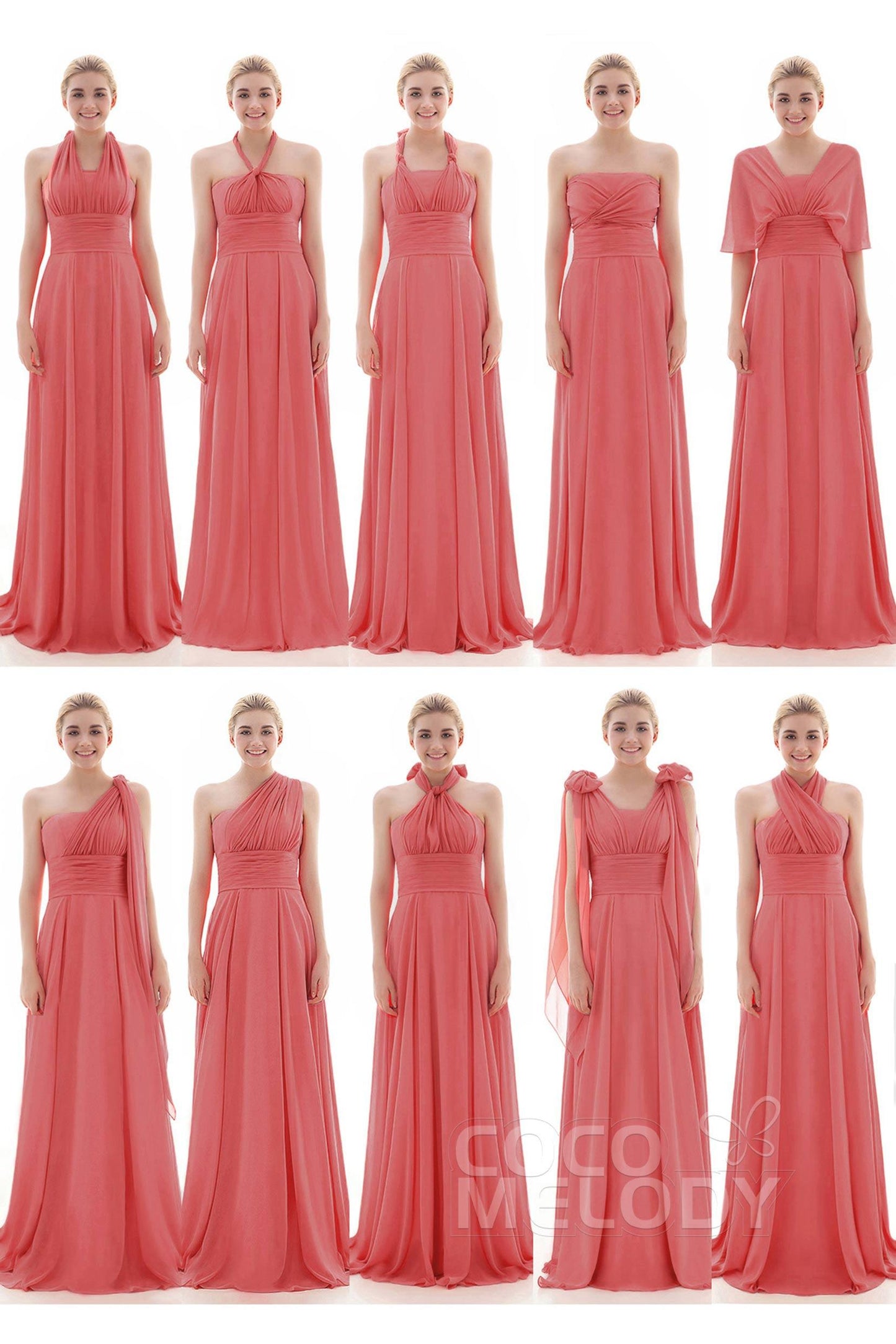Sheath Floor Length Chiffon Bridesmaid Dress JOZF15001 - COCOMELODY