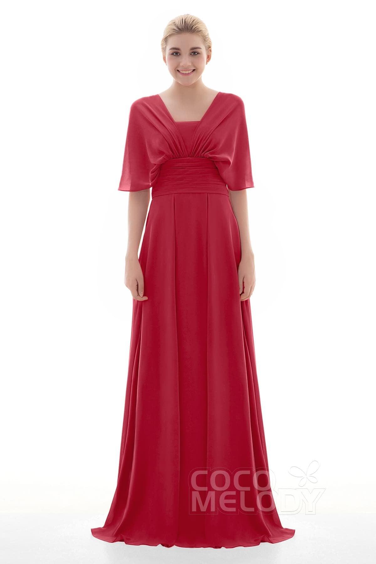 Sheath Floor Length Chiffon Bridesmaid Dress JOZF15001 - COCOMELODY