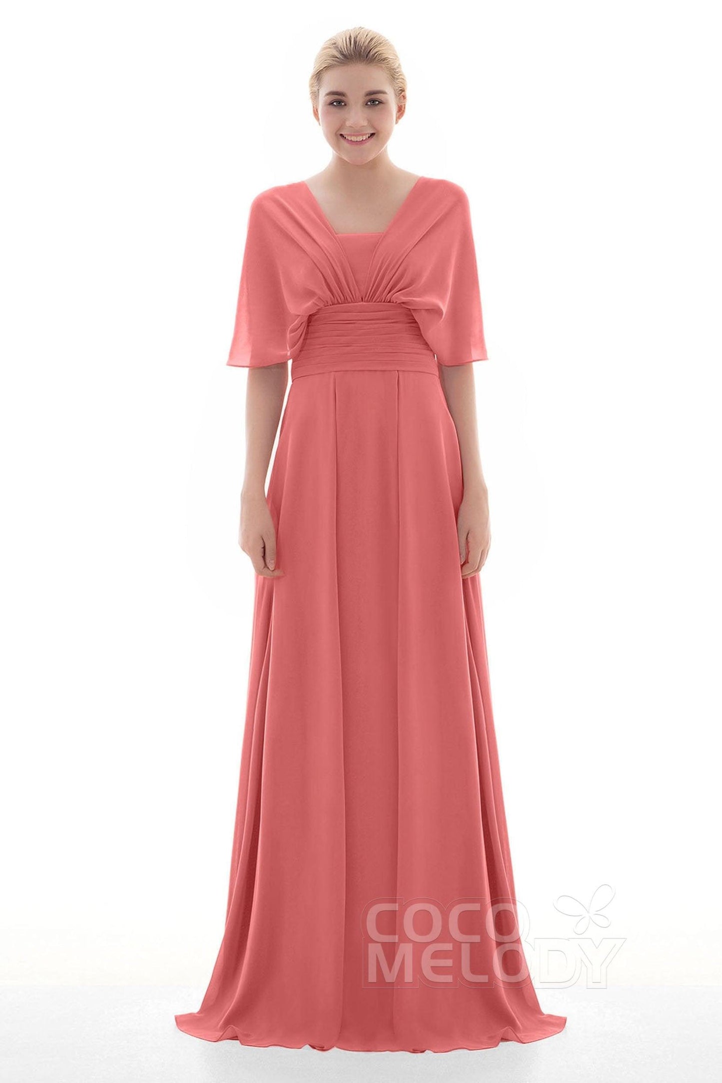 Sheath Floor Length Chiffon Bridesmaid Dress JOZF15001 - COCOMELODY