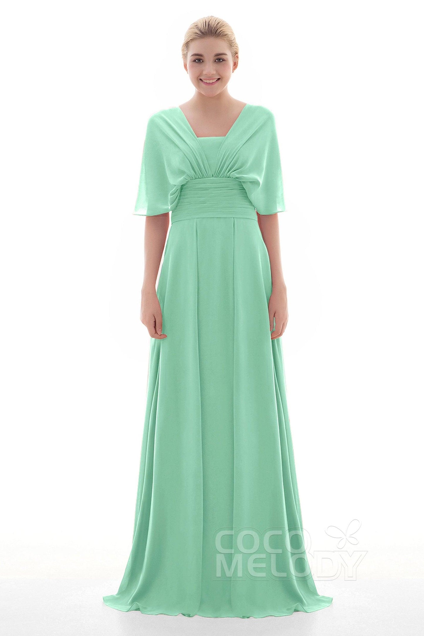 Sheath Floor Length Chiffon Bridesmaid Dress JOZF15001 - COCOMELODY