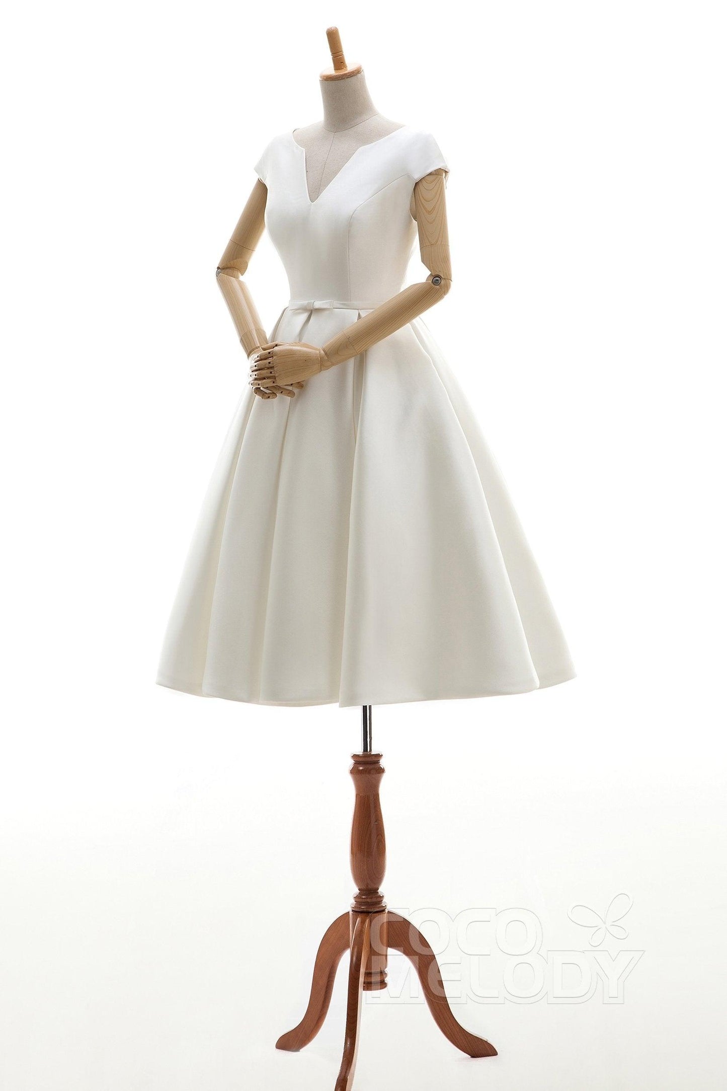 A-Line Knee Length Satin Wedding Dress JWLK16001 - COCOMELODY