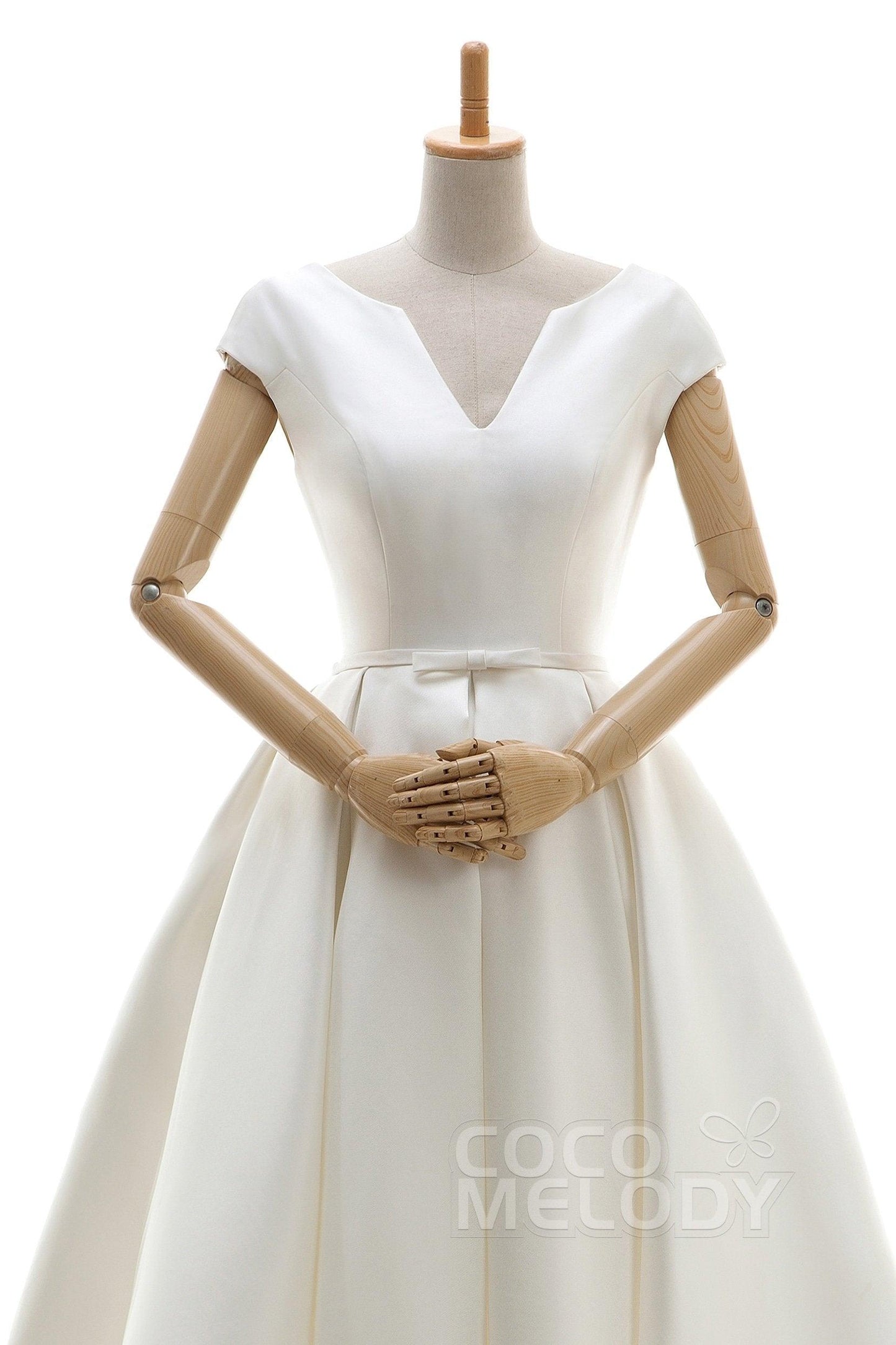 A-Line Knee Length Satin Wedding Dress JWLK16001 - COCOMELODY