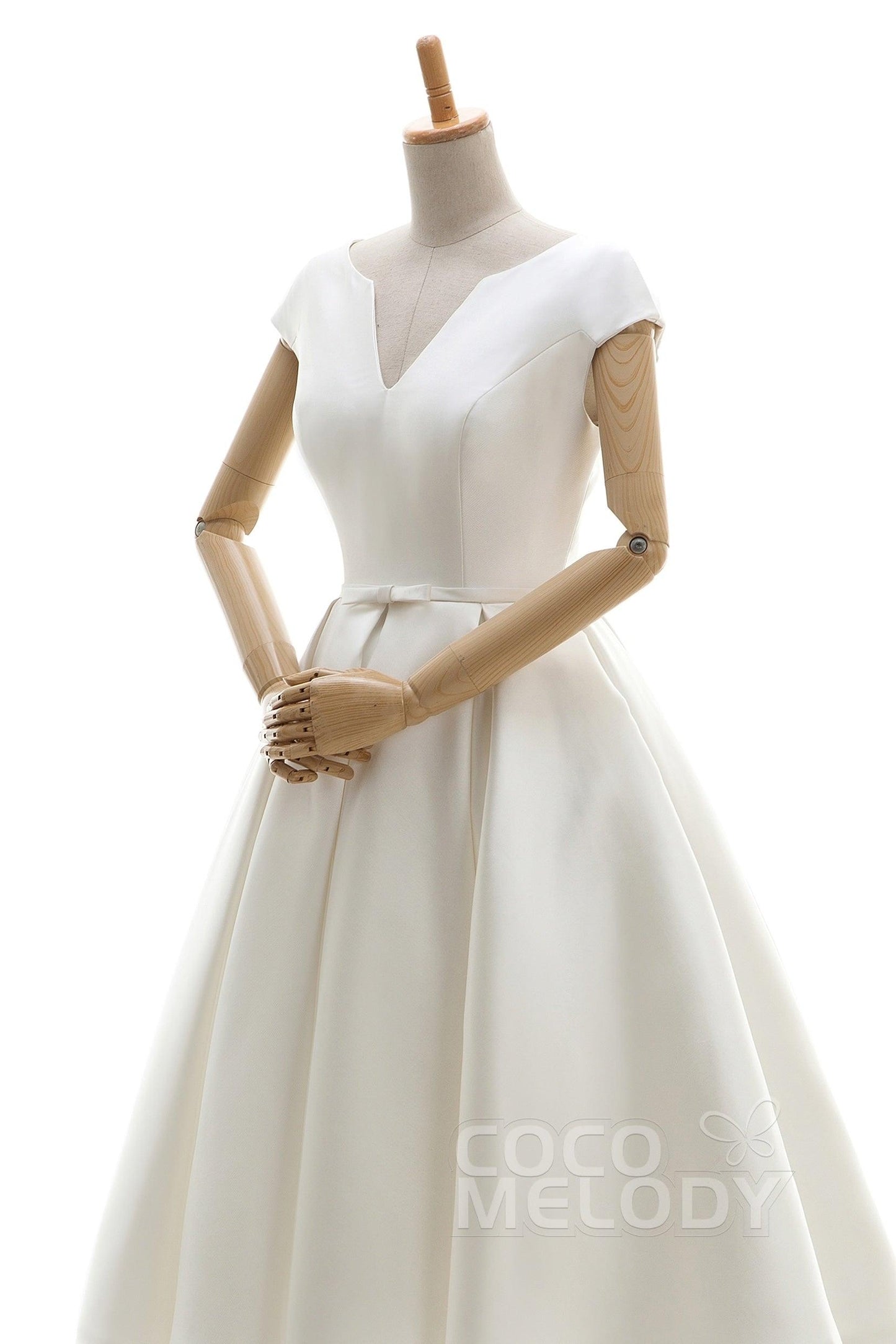 A-Line Knee Length Satin Wedding Dress JWLK16001 - COCOMELODY