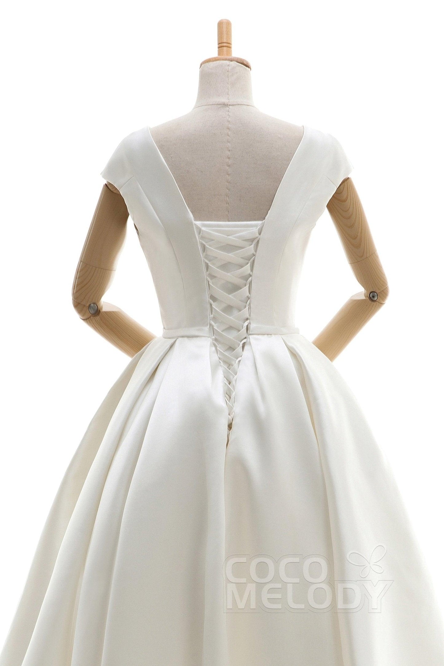 A-Line Knee Length Satin Wedding Dress JWLK16001 - COCOMELODY