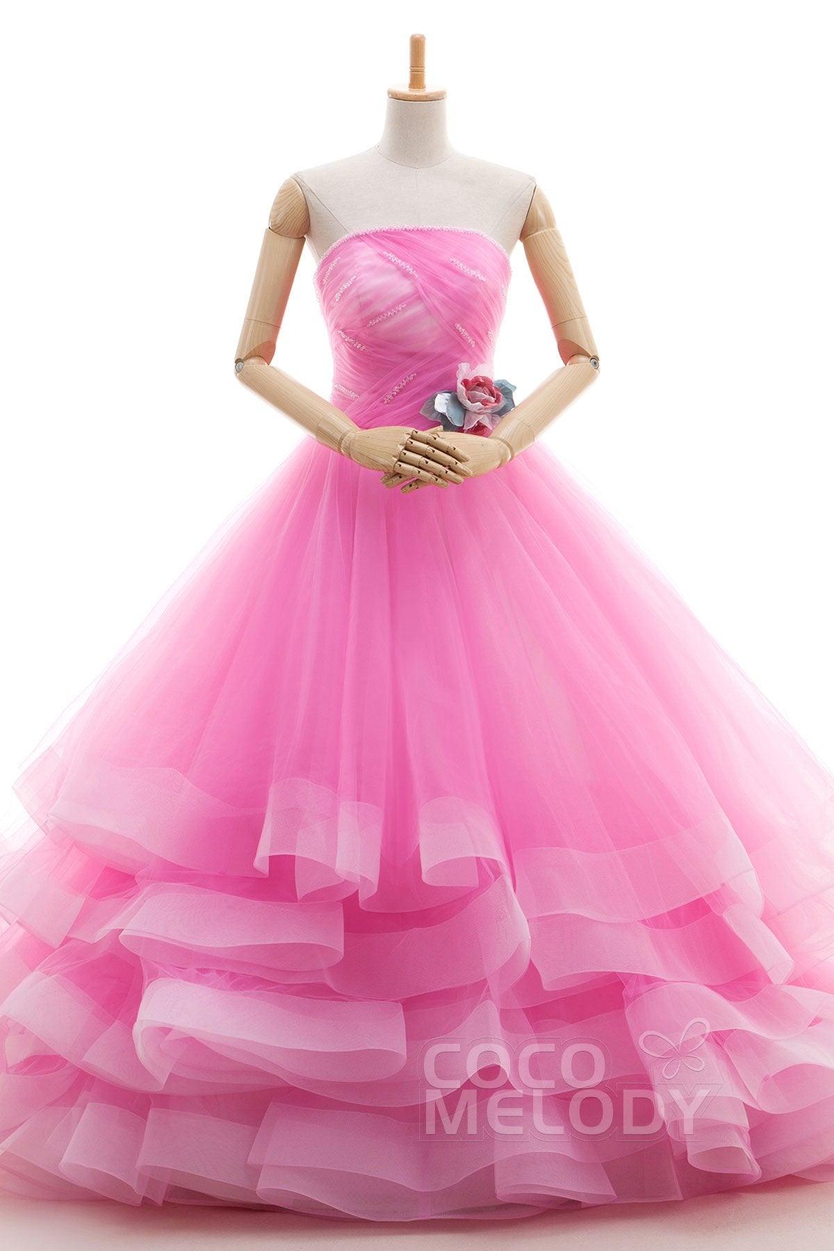 A Line Court Train Tulle Wedding Dress JWLT15067 - COCOMELODY