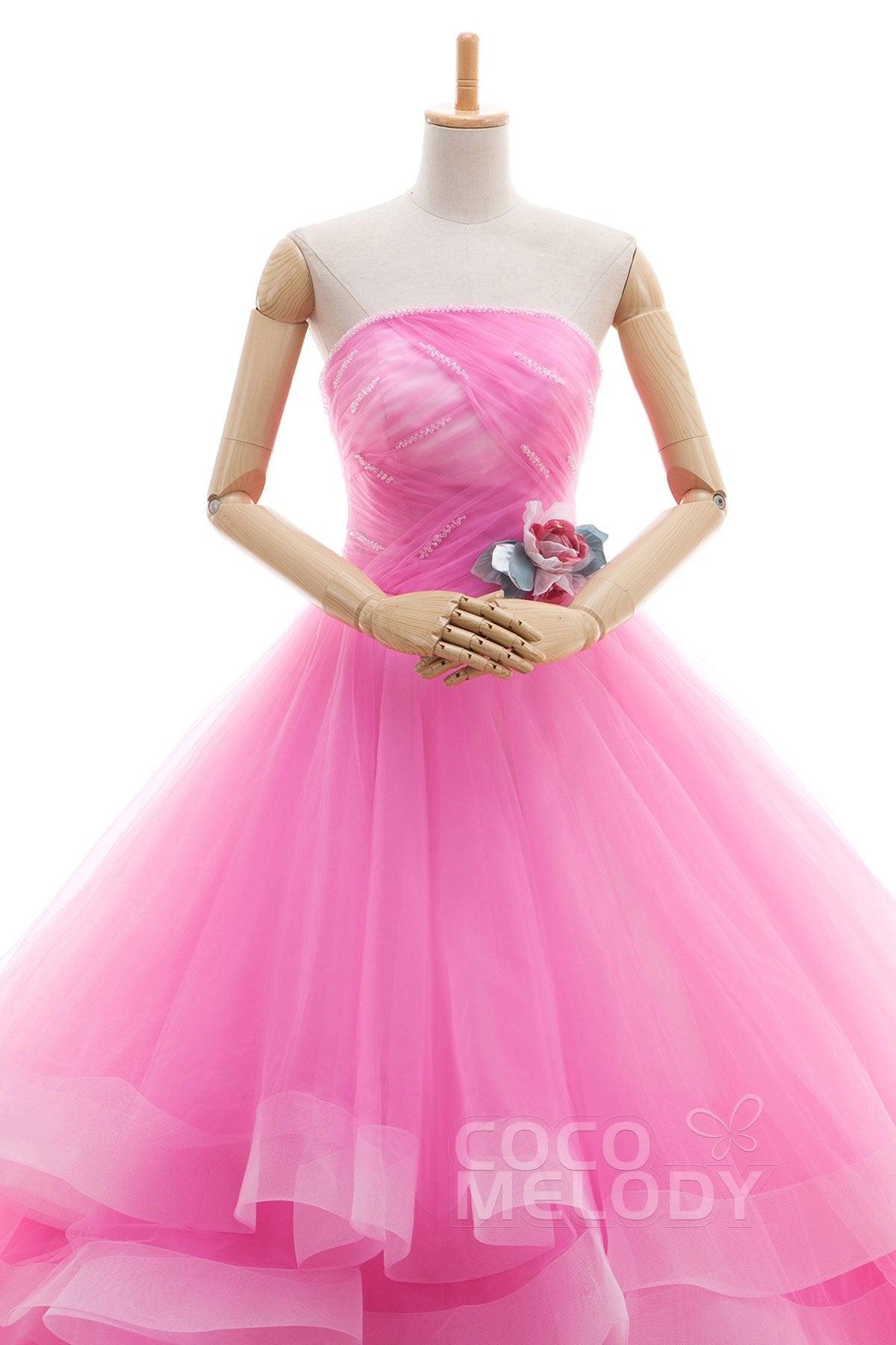 A Line Court Train Tulle Wedding Dress JWLT15067 - COCOMELODY
